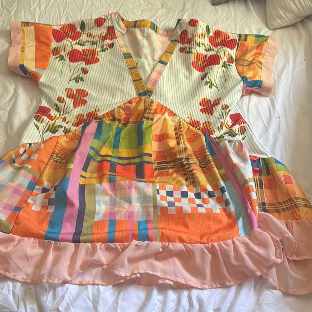 Patchwork Floral Lightweight Dress Summer Swim Cover Up Small